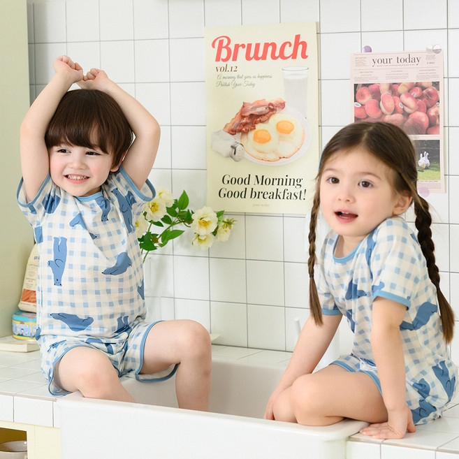 bonumam 兒童涼感透氣五分網眼家居服 上衣+下衣套組