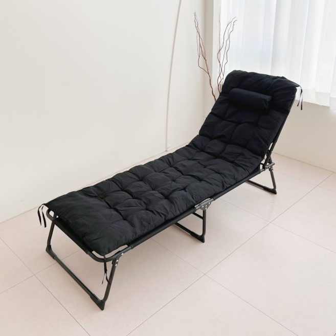 오브민 1인용 접이식 간이침대 + 쿠션 + 베개 세트, 블랙