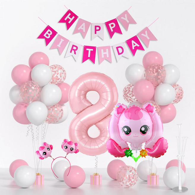 BYOORABYOO 卡通角色生日派對氣球組, 1套, A.奇妙萌可 愛心萌可 數字8