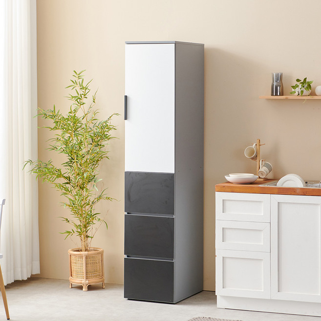 마마룸 냉장고형 광폭 400 팬트리장 틈새 다용도 수납장 고객직접설치, 투톤블랙