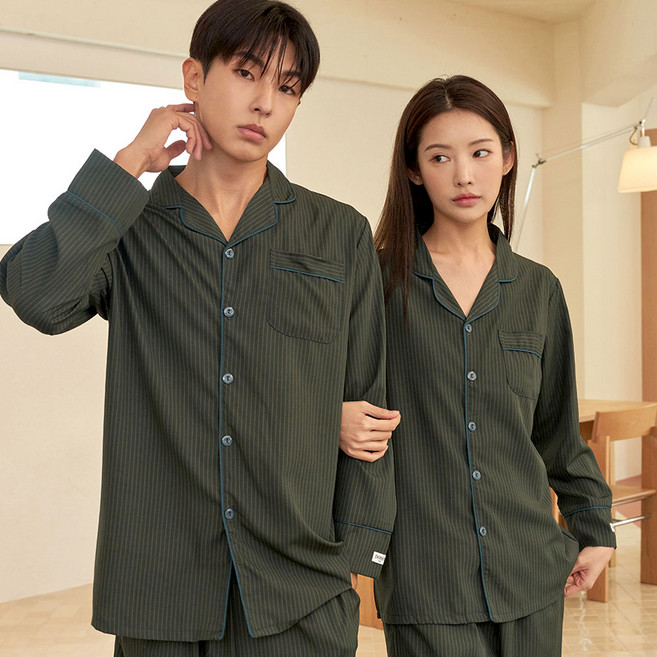 도씨 커플용 실크핏 긴팔 모던 잠옷 2세트