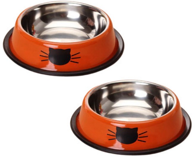펫트롱 반려동물 프리미엄 스테인리스 식기, 오렌지, 2개