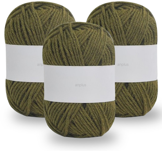앙플러스 퐁실한 구름 뜨개실, 카키, 3개