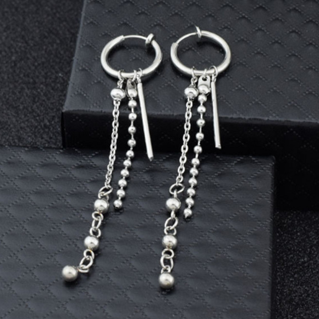 gelluna 全醫療鋼長棍球鏈垂墜層次感單觸式耳環耳骨夾 P-588 2入