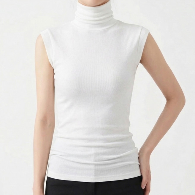 소니오 여성용 하이넥 솔리드 나시