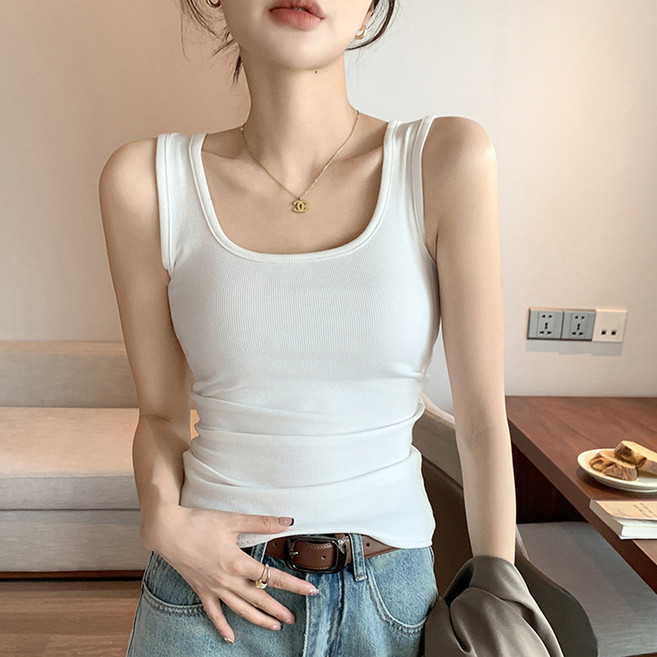 Elsso 女款方領羅紋無袖彈性日常背心