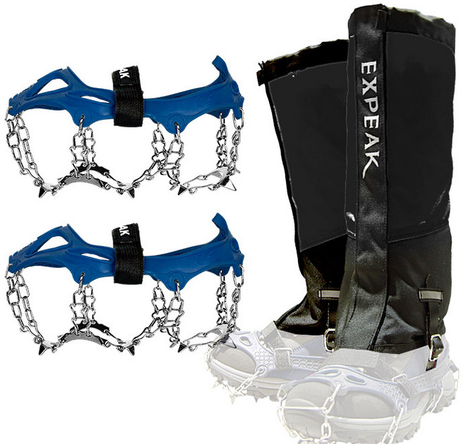 엑스피크 툰드라 13P 아이젠 + 하드케이스 + 피나클 롱스패츠 세트, 네이비(아이젠), 블랙(스패츠)