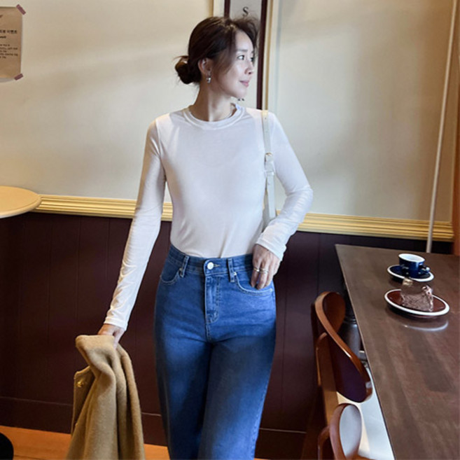 난닝구 여성용 콘버브 라운드 긴팔티