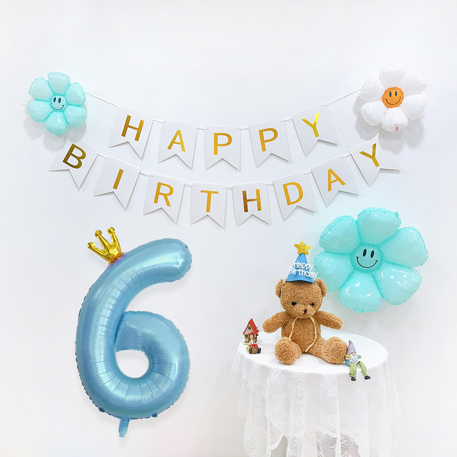 파티공구 왕관숫자 생일파티 세트 6, 연블루, 1세트