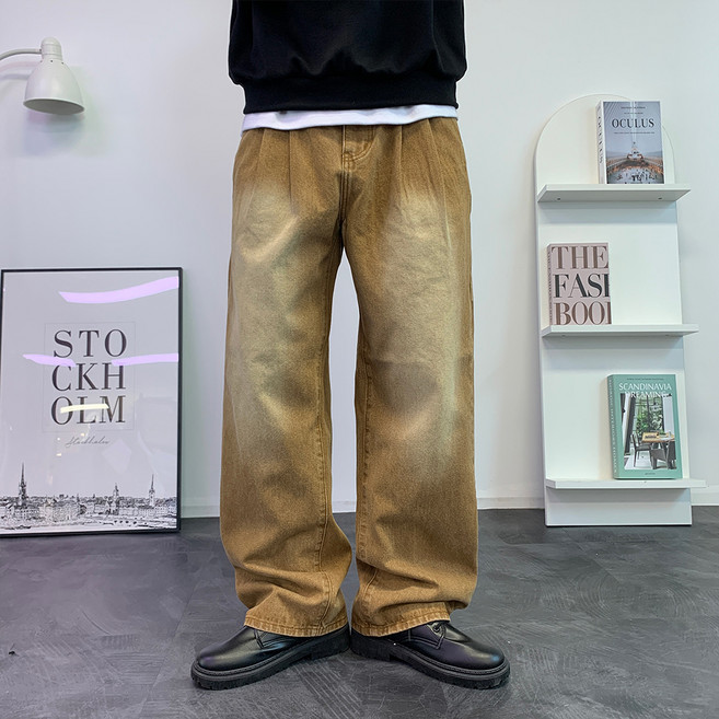 콘피아르 남성용 빈티지 샌드워싱 더블턱 와이드 데님팬츠 TC6149