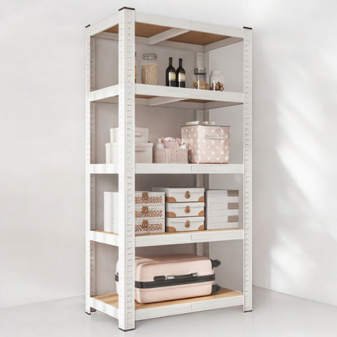 비마이엑스 튼튼 간단 조립식 철제 앵글 선반, 화이트, 5단