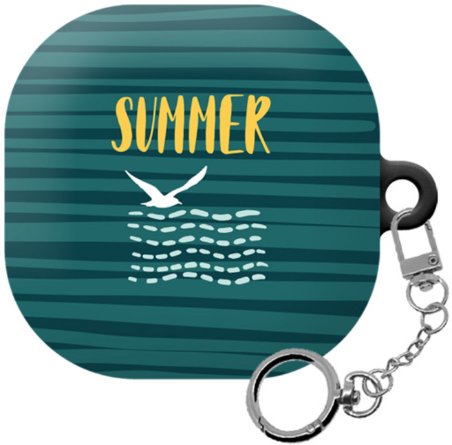 몬드몬드 알록달록 썸머 갤럭시 버즈 프로 / 라이브 하드 케이스 + 키링, Summer seagull(케이스), 1개