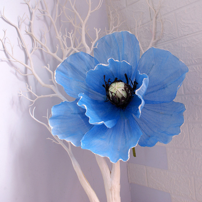 MORIANN 大型人造罌粟花 50cm, 亞麻藍, 1個