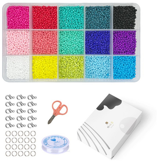 리니팜 15색 키링오링 가위 시드비즈 2mm 세트, 비비드, 1세트