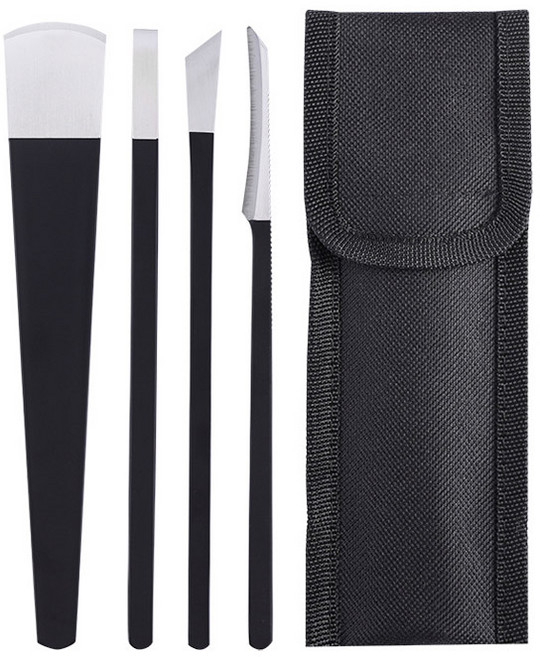네일 패디 플래닝 나이프 4종 세트, 1세트, 블랙 + 실버