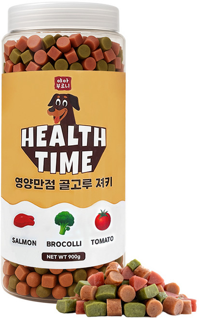야아부르니 강아지 간식 헬스타임 영양만점 골고루 져키, 900g, 1개, 혼합맛(토마토/브로콜리/연어)