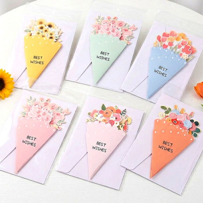 윰스 부모님 선물 생신 감사 꽃다발 입체 카드 6종 세트, 혼합색상, 1세트