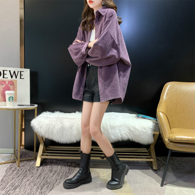 PEONIST 女款保暖燈芯絨柔軟寬鬆版型襯衫
