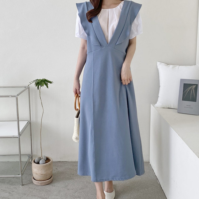 에베쏘 프릴 조끼 나시 임산부 원피스 4136