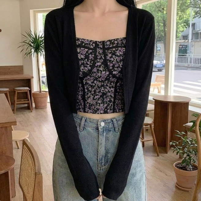 소니오 여성용 노버튼 숄더 긴팔 가디건