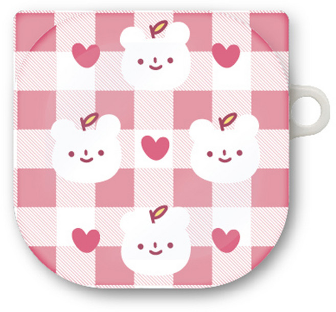 프루그나 디자인 체크 곰패턴 갤럭시 버즈 프로 / 버즈 라이브 / 버즈2 케이스, 핑크, 1개