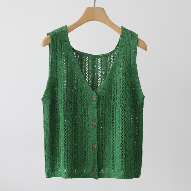 제니트 브이넥 꽈배기 레이어드 나카 펀칭 니트 조끼 j453