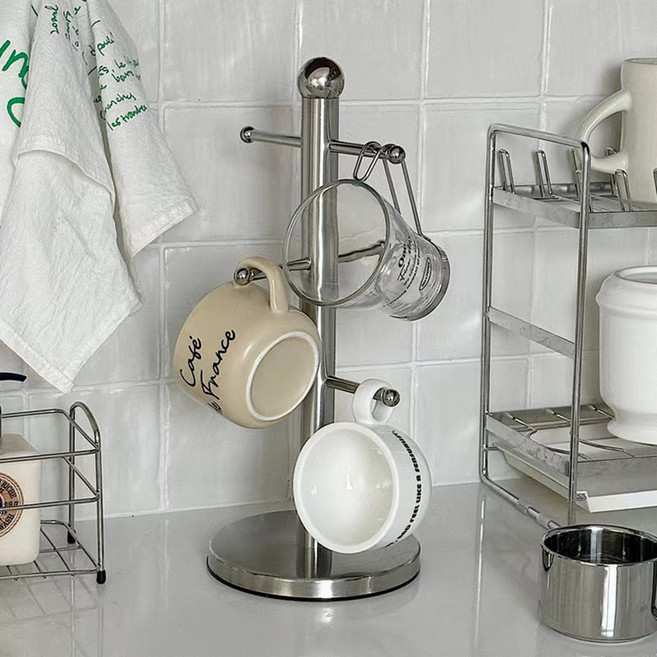 리빙공감 스텐 머그컵 6구 거치대, 실버, 1개