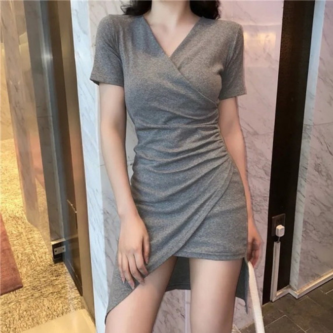 피어니스트 랩 브이 반팔 슬림핏 원피스