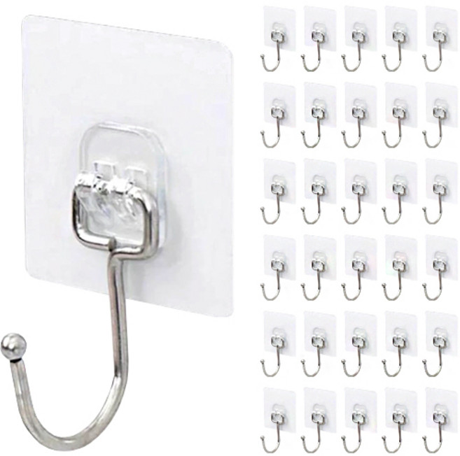 피키픽스 사각 접착식 후크 고리, 반투명, 30개