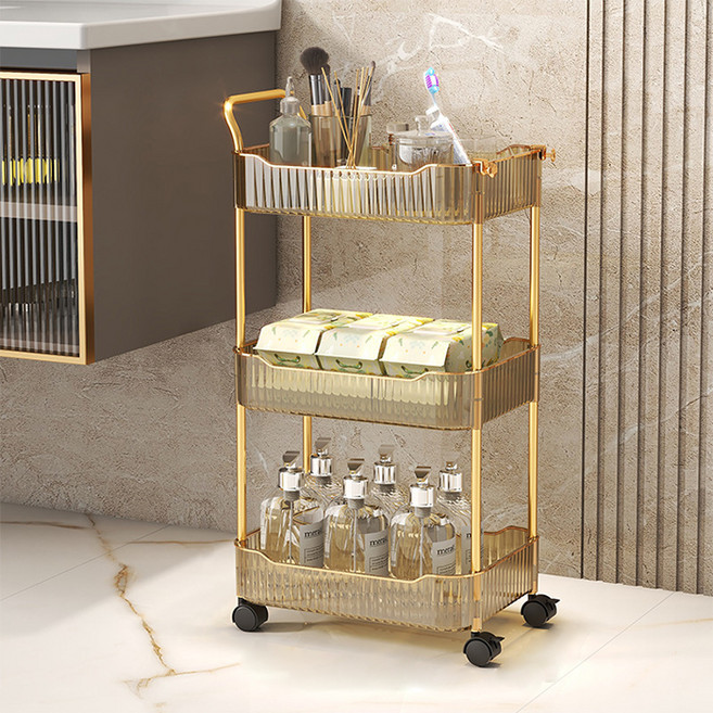 맙소샵 골드컬러 인테리어 수납 트롤리 BRP346, 브라운, 3단