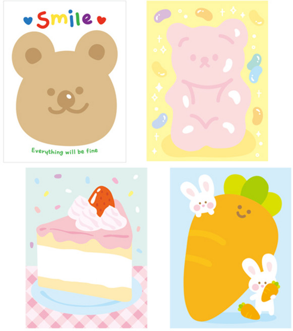 직사각형 떡메모지 4종 세트, 1세트