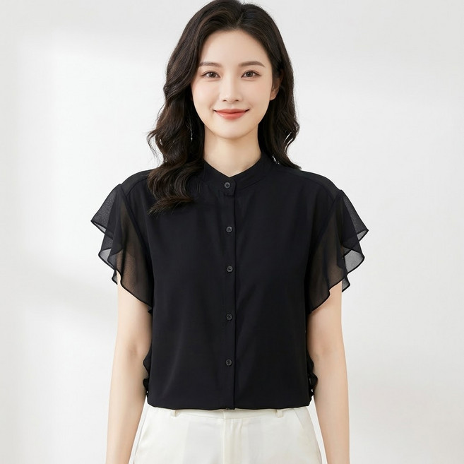 마켓에이 여성용 소매 러플 시폰 블라우스 M263-0655