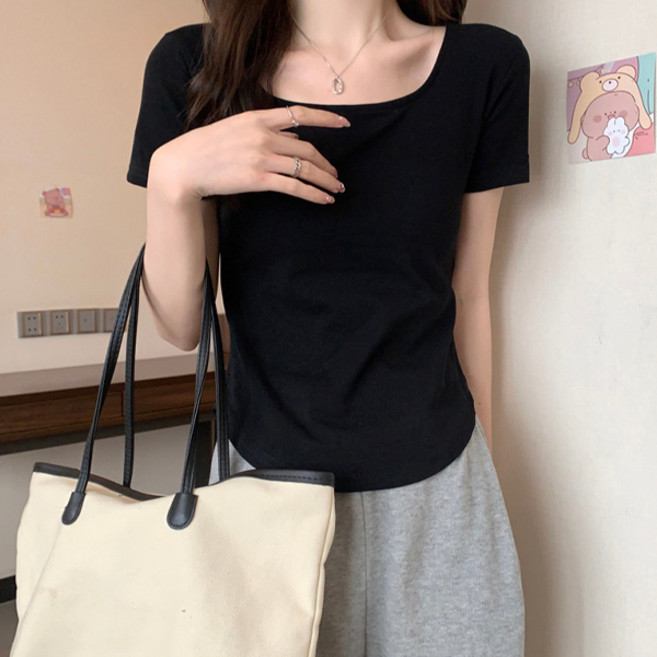 Sunbit 女款 Dwen 素色 U領 素色 短袖
