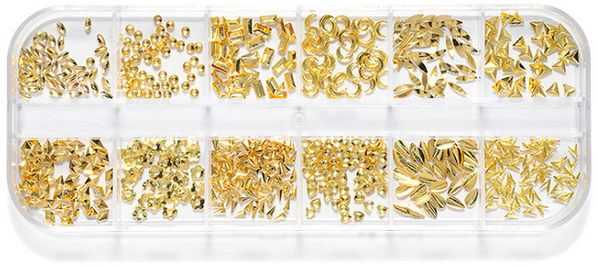 반참 메탈 엠보 007 네일파츠 12종 세트, 골드, 1개