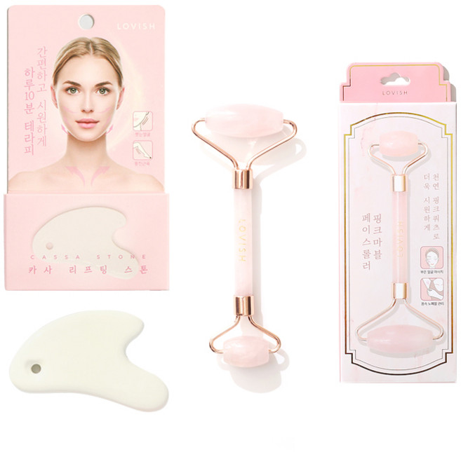 로즈쿼츠 핑크 마블 마사지 페이스롤러, 혼합색상, 1개