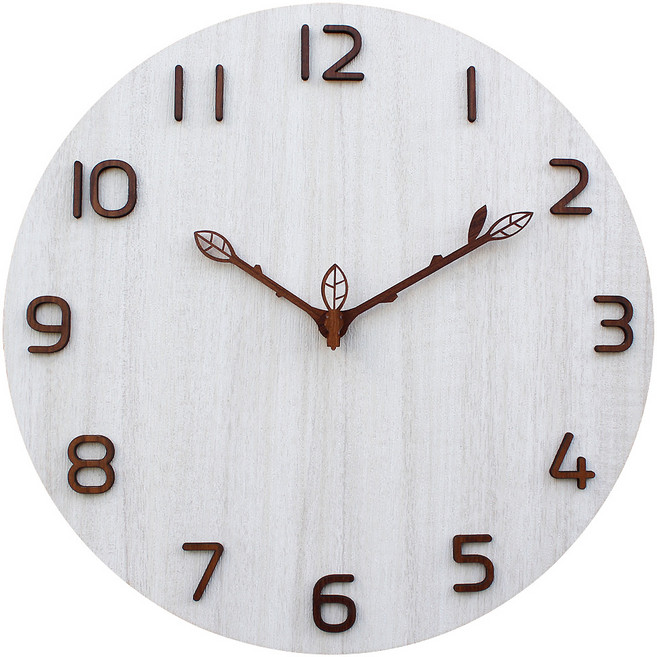 세은디자인 나뭇잎 벽시계 30cm, 화이트우드