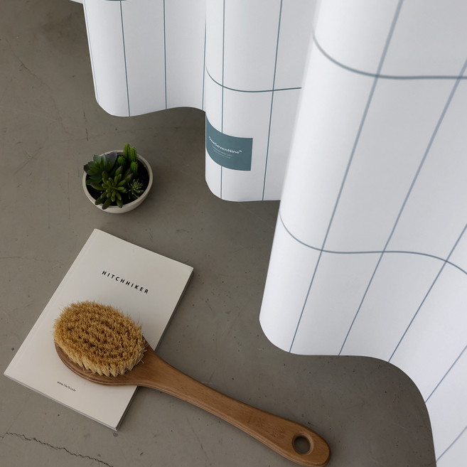 원세븐나인 패브릭 샤워커튼, 네로우그리드블루그린, 1개