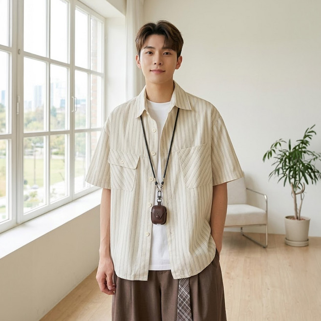 Dotif 男士復古亮點口袋短袖襯衫 D263-0860I