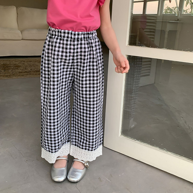 Starbean 女童蕾絲格紋夏季褲