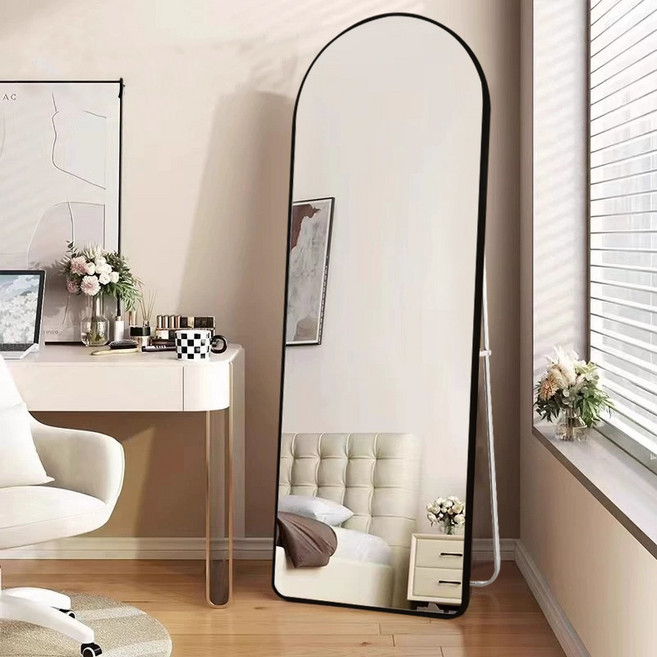 로렘 전신거울 아치형 + 유리전용타월 세트, 블랙