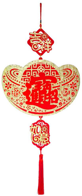 摩達客 春節開運 吉祥大金元寶招財進寶流蘇吊飾掛飾, 紅色