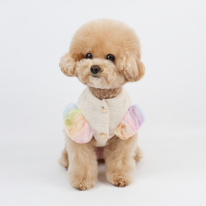 그루밍독 강아지 오색 퍼프 가디건, BEIGE, 1개