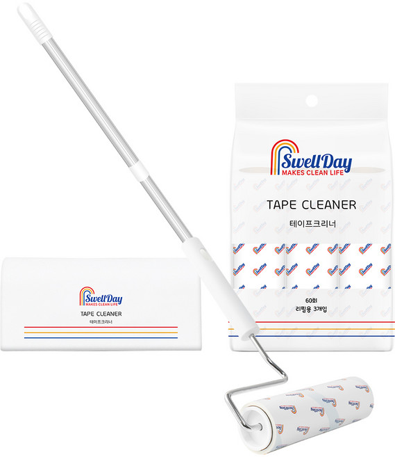 스웰데이 사선컷팅 테이프크리너 핸들 + 거치대 + 밀대 + 리필 4p 세트, 1개