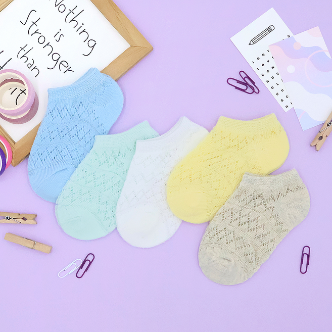 비단길 아동용 쿨매쉬 체키라인 양말 5켤레 세트