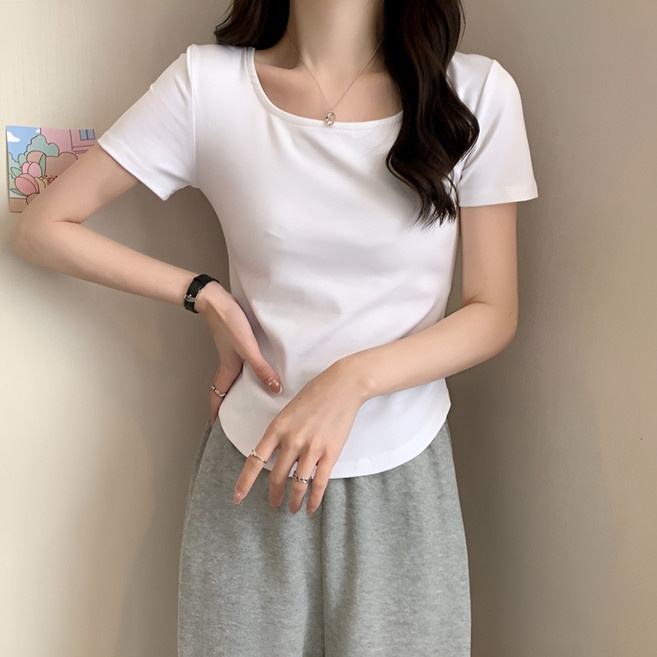 Marketpia 女款簡約U領修身短袖T恤