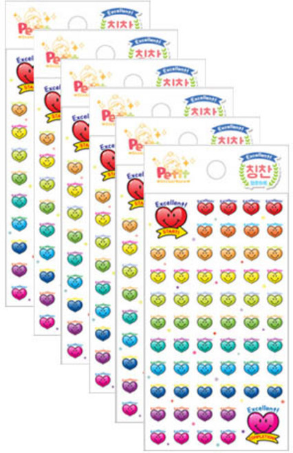 쁘띠팬시 영문하트 칭찬스티커 DA5283, 혼합색상, 6개