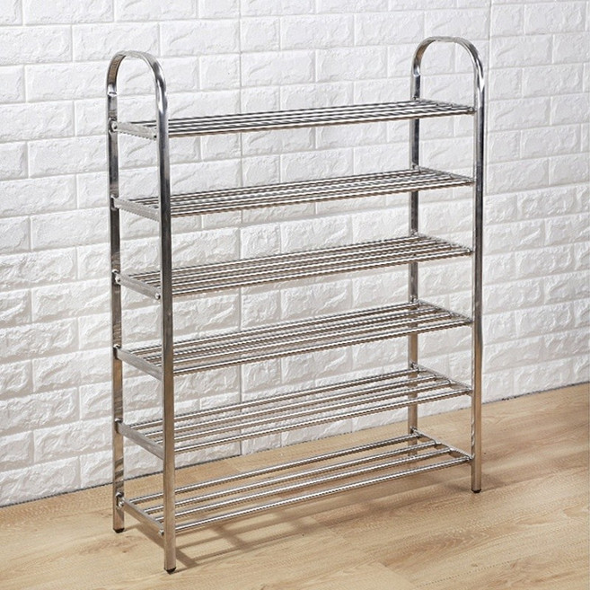 조립식 스테인레스 신발장 66cm, 실버, 6단