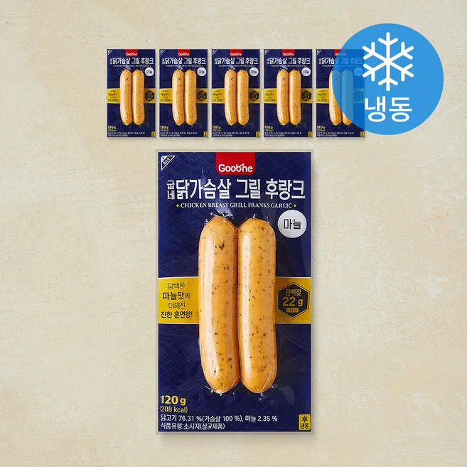 굽네 닭가슴살 그릴 후랑크 마늘 (냉동), 120g, 6팩 - 쿠팡