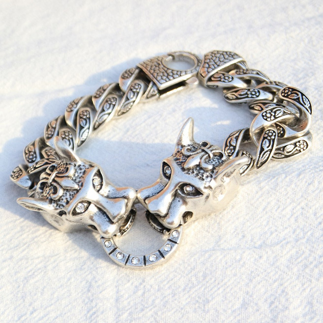 노이드비 남성용 써지컬스틸 유화 크리스탈 재규어 양쪽 엔틱크로스 팔찌