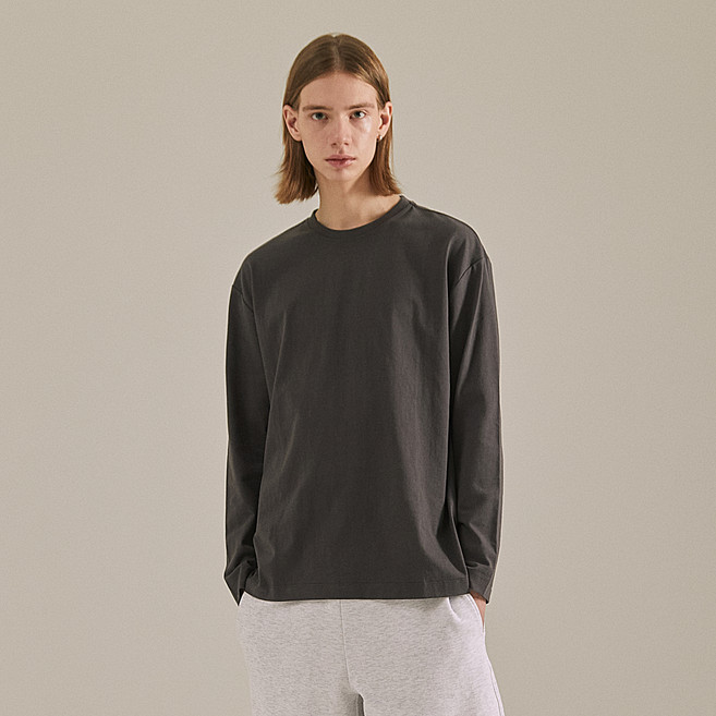 베이직하우스 남녀공용 면 16수 릴렉스핏 긴팔 티셔츠 LATS0111